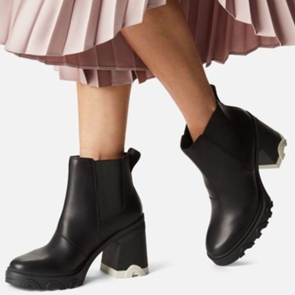 Sorel Brex Heel Chelsea Boots Leather Ankle Booties Black Size 9.5 NEW